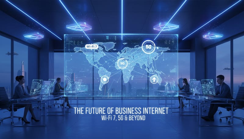 The Future of Business Internet: Wi-Fi 7, 5G, and Beyond
